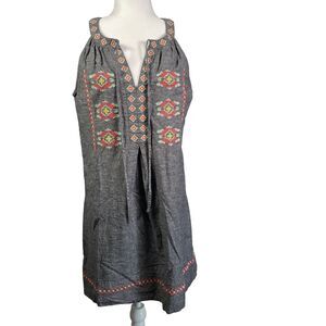 Uncle Frank Anthropology Dress Gray Coral Embroidered Linen blend Halter Size L